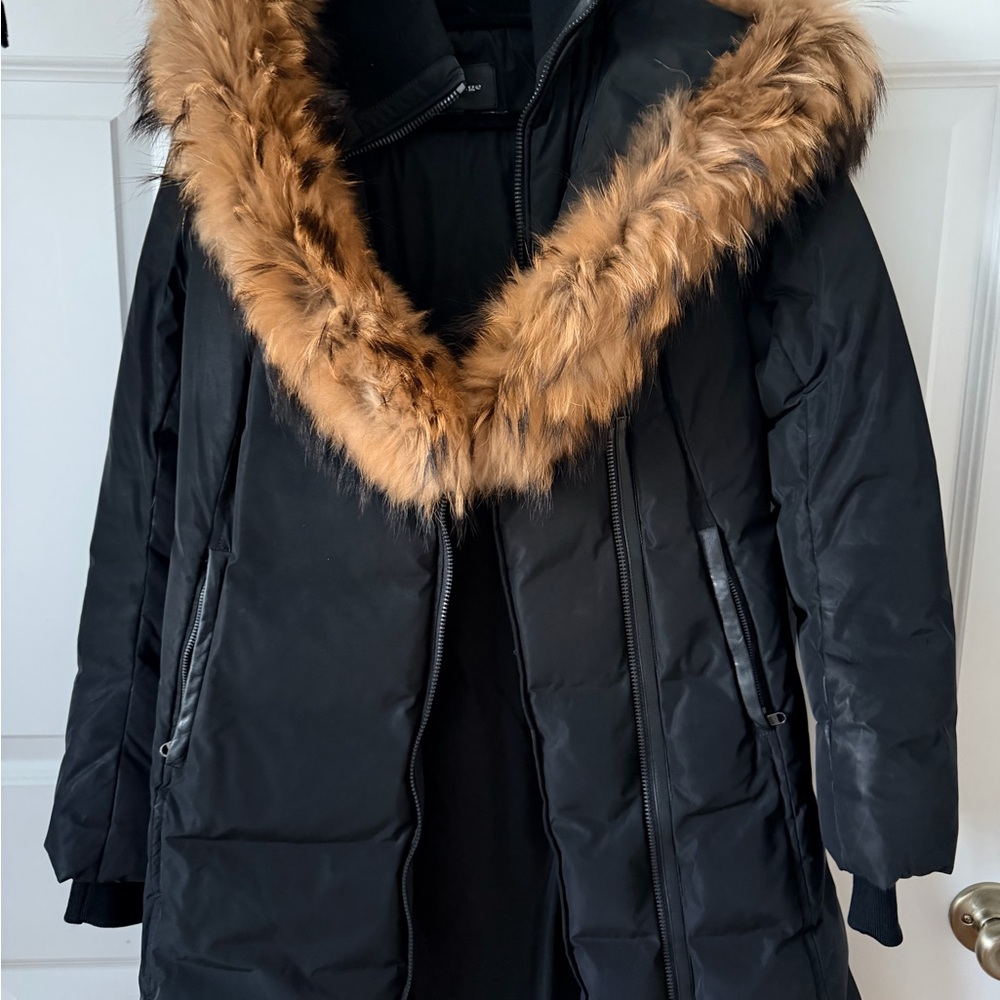 Mackage Black Puffer Coat with Fur Trim